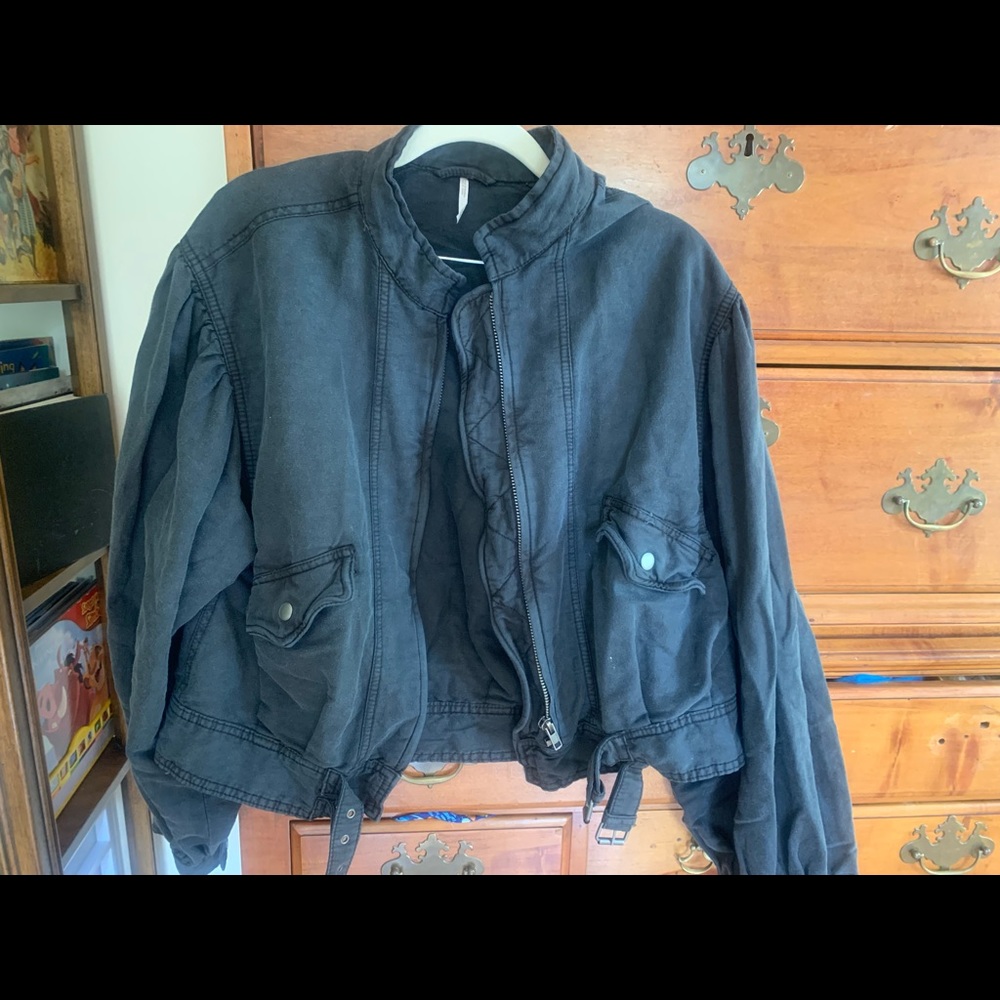 Free People distressed bomber jacket